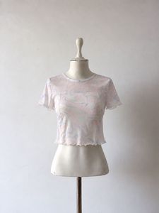 Sheer Marble Print Mesh Top
