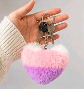 Fuzzy Heart Keychain Set of 3
