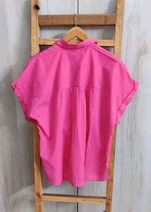 Vibrant Pink Short Sleeve Button-Up Shirt size-46
