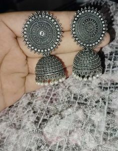 Stunning Oxidized Silver Jhumka Earrings
