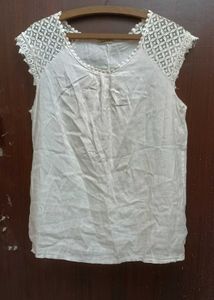 linen white lace Sleeve coquette oversized Top