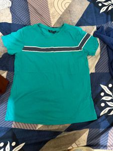 Teal T-Shirt with Striped Detail