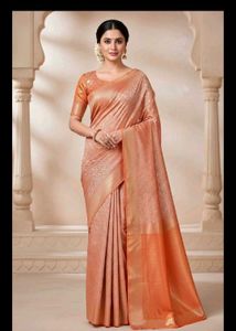 Elegant Peach Banarasi Silk Saree with blouse pc