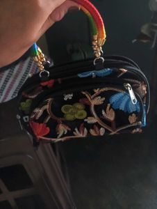 Embroidered Clutch with Rainbow Handles