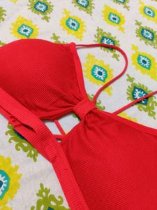 Red Butterfly Criss Cross Back Design Cotton Padded Bra