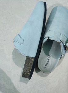 Shein Light Blue Suede Clogs with Buckle
