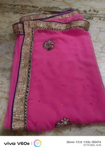 Beautiful Pink Saree with Embellishments