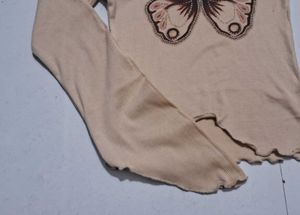 Letest Graphic butterfly Printed Crop top Biege09