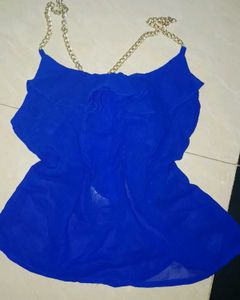 Blue Ruffle Chain Strap Top