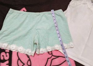Lace Trim Cami &amp; Striped Shorts Set