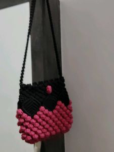 Handmade Macrame Pink &amp; Black Bag