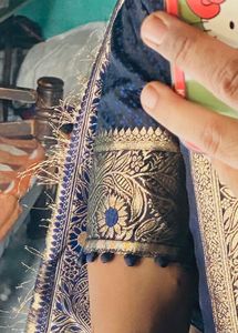 Elegant Blue Saree with Gold Brocade