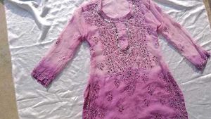 Tie Dry Lavender Chikankari Mirror Work Kurti