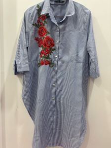 Striped Floral Embroidered Shirt