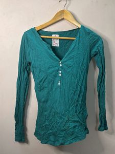 Teal Long Sleeve Henley Top