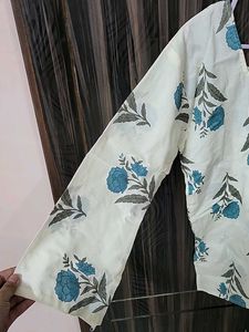 White Kurta with Blue Floral Print