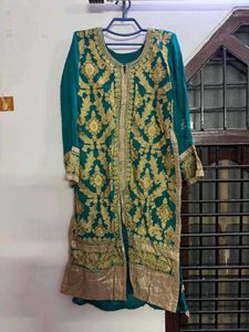 Elegant Teal Kurta with Gold Embroidery gharara