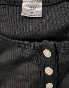 Ribbed Crop Top with Button Detail