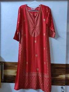 40 Size - Red Ethnic Kurta with Gold Print