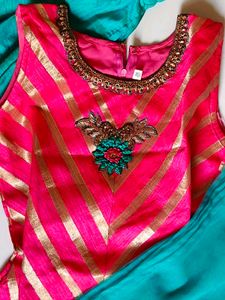 Vibrant Pink &amp; Teal Kurta Set with Dupatta