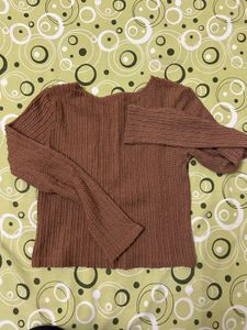 Brown Ribbed Long Sleeve Top