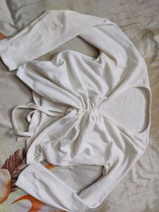 White Tie-Back Long Sleeve Top