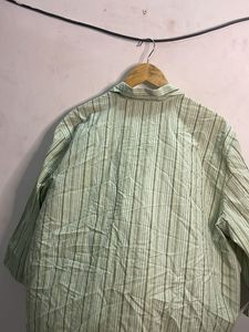 Green Striped Button-Up Shirt