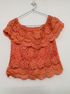 Orange Lace Off-Shoulder Top