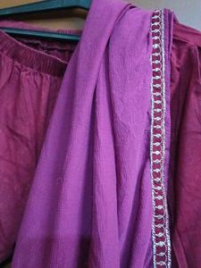Maroon Printed Kurta Set with Dupatta