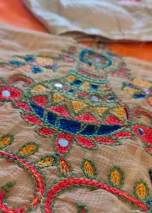 Embroidered Mirror Work  Saree with stitched padde