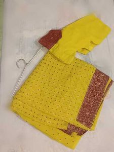Yellow Embellished Saree with Blouse