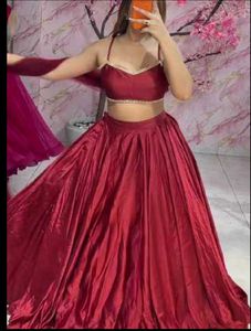 Elegant Maroon Lehenga unstitched blouse