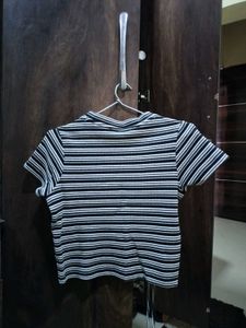 Striped Cropped Top with Drawstring