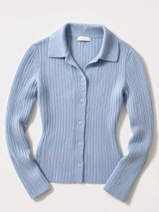 Light Blue Ribbed Knit Button-Up