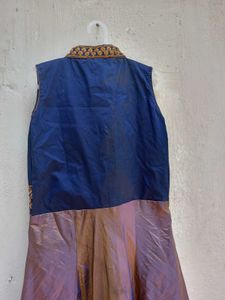 Dual-Tone Navy &amp; Purple Silk Gown