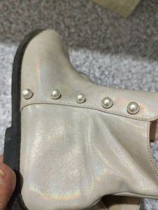 Size 36 Shiny Pearl Embellished White Boots