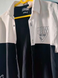 Two-Tone Color Block Button-Up Shirt&amp;Denim pants