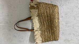 Woven Straw Tote Bag with Tassels
