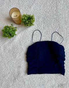 Navy Blue Ruched Crop Top
