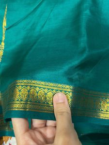 Elegant Teal Saree with Gold Border