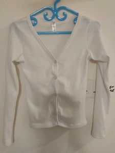 White V-Neck Cardigan (Women's)