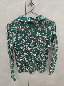 y2k Cute Forest Green Bow Print Collared Top 🎀
