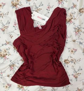 Maroon Ruched One-Shoulder Top