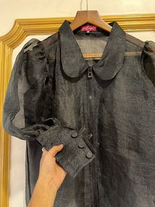Sheer Black Puff Sleeve Blouse