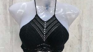 Black Crochet Halter Bikini Top