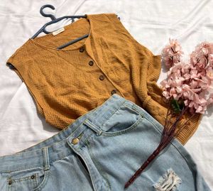 🎁Boho Mustard Yellow Knit Vest P