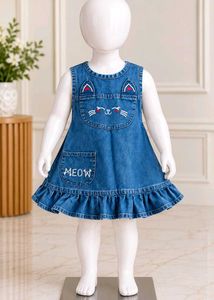 Cute Cat Denim Dress for Girls
