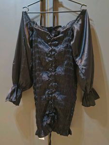 Chic Black Off-Shoulder Smocked Dress