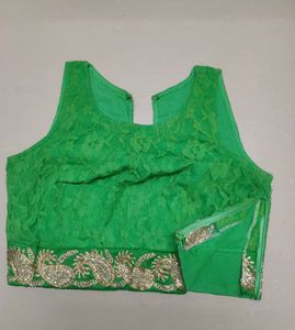 Beautiful Light Green Net Blouse with Golden Embro