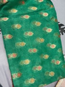 Elegant Green Silk Saree with Gold Border